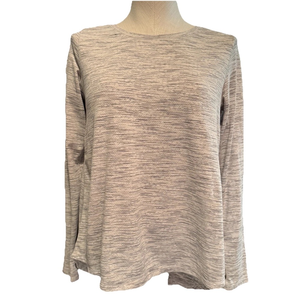 Zyia Active Grey Melange Long Sleeve Top Size Large Open Split Tie Back Casual